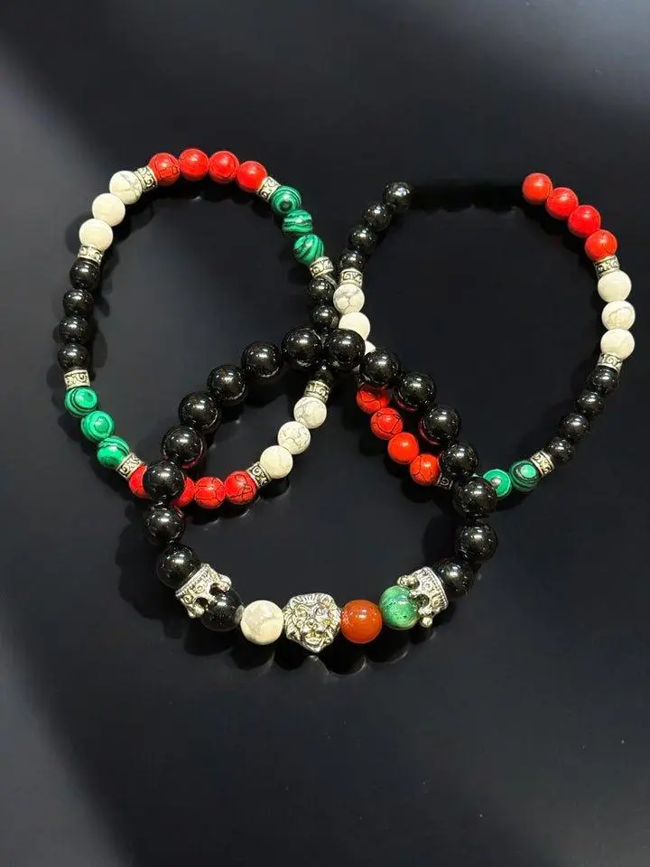 Palestine Lion Set Handcrafted Palestinian Essence Beaded Bracelet Set with Natural Stone Beads & Silver-Toned Spacers for Unisex Wear