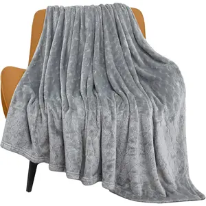Light Grey Fleece Blanket 50 x 60 Inch, Super Soft Cozy Fuzzy Flannel Throw Blanket, Lightweight Warm Plush Textured Blankets for Couch, Sofa, Bed, Bedroom Living Room Home Use