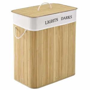 Bamboo Laundry Hamper Large 104L with Removable 4-Section Liner, Foldable Storage Basket with Lid and Handles for Bedroom, Laundry Room, Small Spaces – Brown- Rectangle