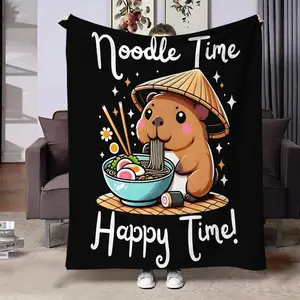 Water Buffalo Hat Eating Noodles Design Blanket, Perfect Gift for Bedroom Living Room Sofa Long Couch, Decorative Throw