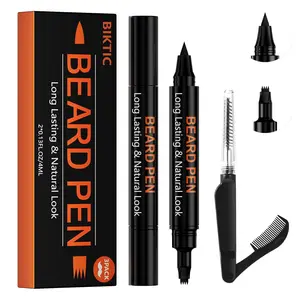 3-Pack Beard Pen Filler for Men, Waterproof & Sweat Proof Long-Lasting Beard Pen Kit with 2 Fillers & 1 Double-Headed Brush – Effectively Enhances Facial Hair (Black)
