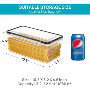 Airtight Food Storage Containers with Lids 4PCS Set 3.2L, Plastic Spaghetti Container for Pasta organizer, BPA Free Air Tight House Kitchen Pantry Organization and Storage