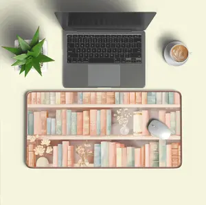 Pastel Bookshelf Desk Mat  Cozy Reading Nook Workspace Decor