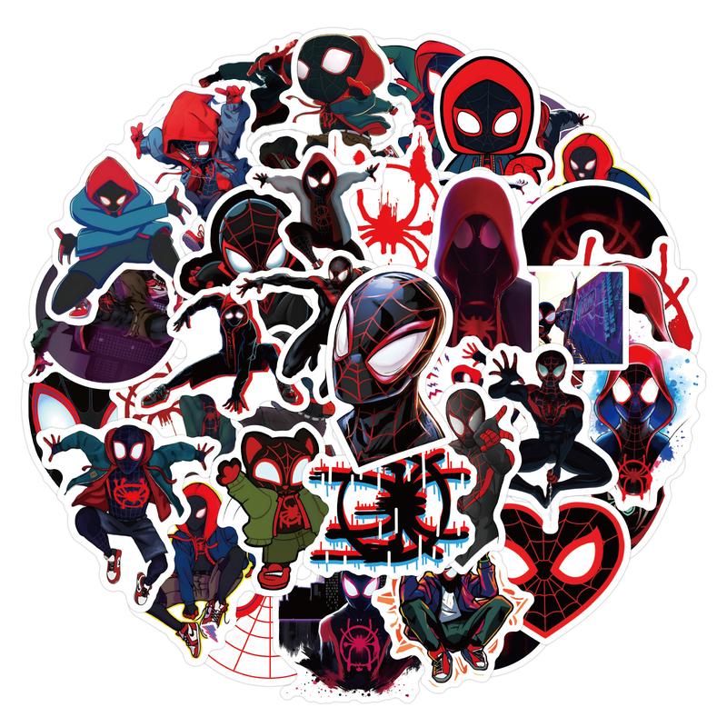 Marvel Spider-Man Cartoon Stickers 50pcs - Blue Design with Red and Blue Character for Decorative Use