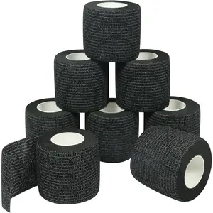 Self Adherent Cohesive Elastic Athletic Sports Tape for Wrist Ankle Sprain Swelling Soreness 8PCS 2 in X 14.7 ft Black