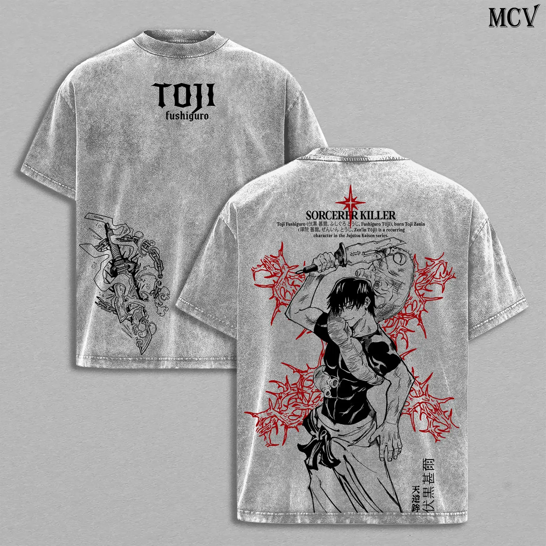 Men's Toji Fushiguro T-Shirt, Double-Sided Jujutsu Kaisen Graphic Print in Chic Heavyweight Pure Cotton, Oversized Vintage Washed Streetwear, Anime Gift Ideas, Retro