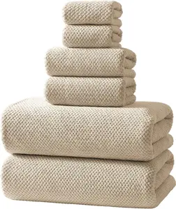 6-Piece Ultra-Soft Bath Towel Set – Coral Fleece Microfiber Towels with Washcloths, Hand & Bath Towels, Highly Absorbent, Lint-Free Bathroom, Spa & Gym Use, Camel Color