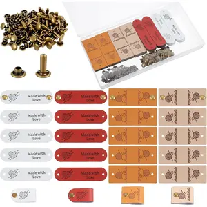 40 count Leather Tags for Crochet Items, Personalized  Tags with Rivets Made with Love Tag Sewing Labels for DIY Crafts Sewing Crocheting Knitting Accessories (4 Colors)