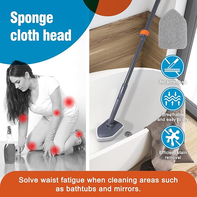 Extendable Tile & Tub Scrubber Brush with 3 Cleaning Heads – Long Handle Bathroom & Kitchen Cleaning Tool