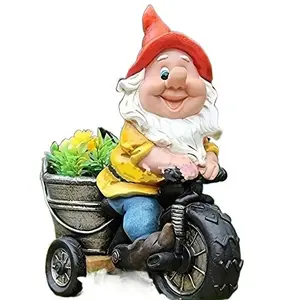Bicycle-riding Gnome Flower Dwarf Garden Statue Garden Dwarf Decoration Sculpture Resin Ornament