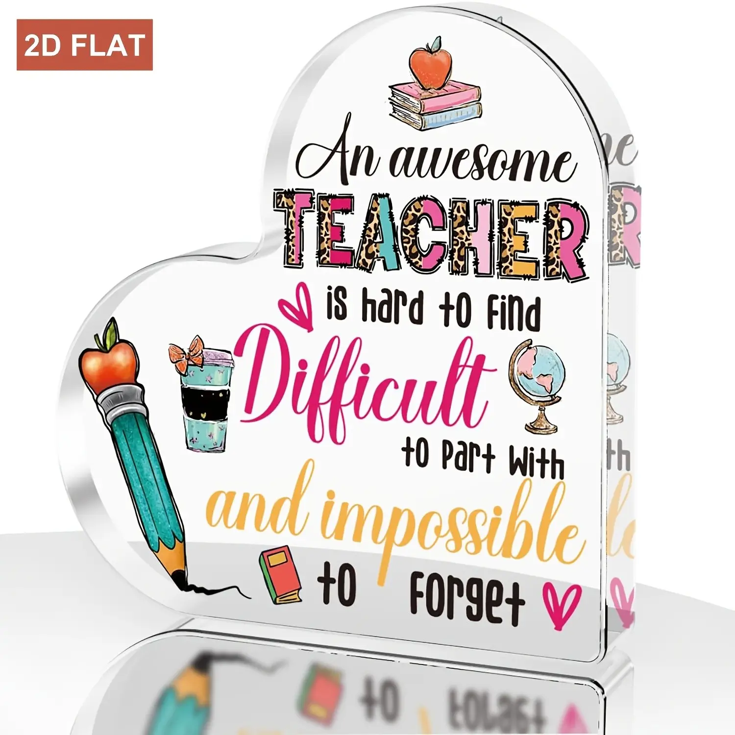 Teacher's Day Surprise Gift Decorative Plaque Sign, Heart-Shaped Acrylic Desktop Ornament, Teaching-Themed Symbols, Ideal for Graduation