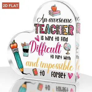 Teacher's Day Surprise Gift Decorative Plaque, Heart-Shaped Acrylic Desktop Ornament, Teaching-Themed Symbols, Ideal for Graduation