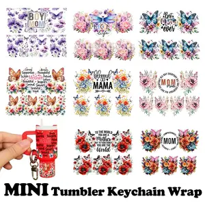 Floral & Butterfly Pattern Mini Uv Dtf Keychain Wrap, 8 Sets Waterproof Diy Transfer Sticker with Epoxy Coating for Crafting Personalized Tumbler Keychains, Waterproof Durable Sticker, Waterproof Stickers