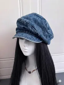 Women's Distressed Denim Beret Hat, Vintage Washed Jean Newsboy Cap, Summer Painter Hat, Summer Ready, Fashionable Accessory for Women, Vintage Look