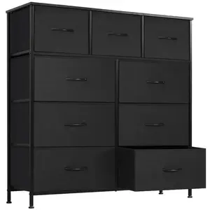 9-Drawer Dresser, Fabric Storage Tower for Bedroom, Hallway, Entryway, Closet, Tall Chest Organizer Unit with Fabric Bins, Steel Frame, Wood Top, Easy Pull Handle 9 Drawers Dresser for Bedroom, Fabric Storage Tower for Living Room, Entryway
