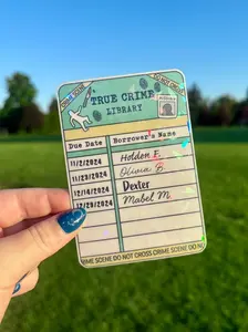 True Crime Library Borrow Card Bookmark - Features Bold Title Design for Easy Reading and Accessibility