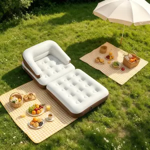 5-in-1 Inflatable Foldable Sofa Bed with Air Pump - High-Back Deep Seat Convertible Twin Size Air Mattress, Portable Indoor Furniture for Home, Camping, Travel Use, High-Back Design