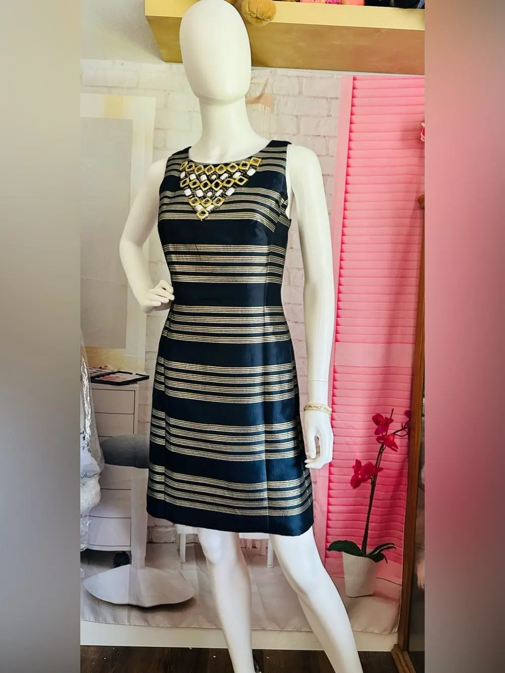 Lilly Pulitzer Virginia Jeweled Metallic Stripe Dress