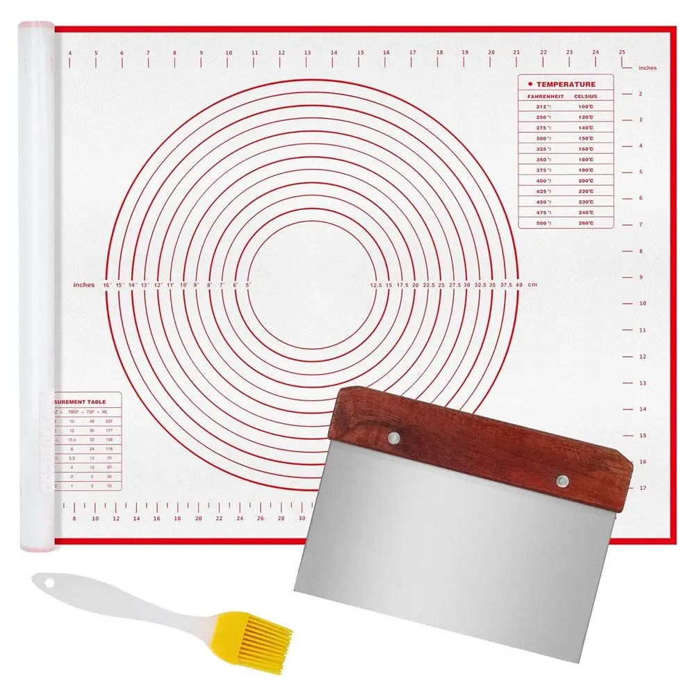 3 PCS Silicone Pastry Mat for Rolling Dough With Brush & Dough Scraper, Extra Large 20''×27.5'', Silicone Baking Mat, Non Stick Dough Kneading Cutting Mat with Measurement for Fondant Pie Bread Cookie summerwins