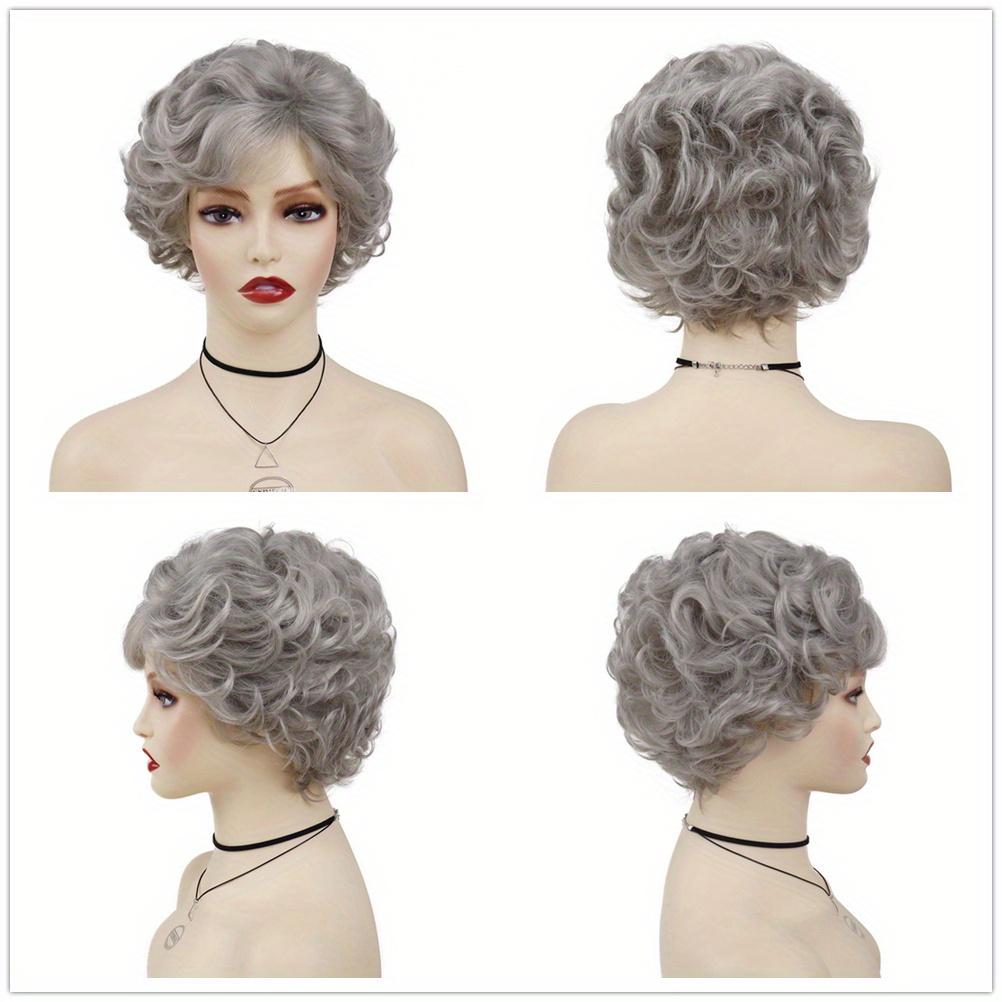 GNIMEGIL - Elegant Short Grey Curly Wig with Bangs - Natural Looking Synthetic Hair for Women - High-Temperature Fiber - Loose Curly Style - Perfect for or Mother’s Gift