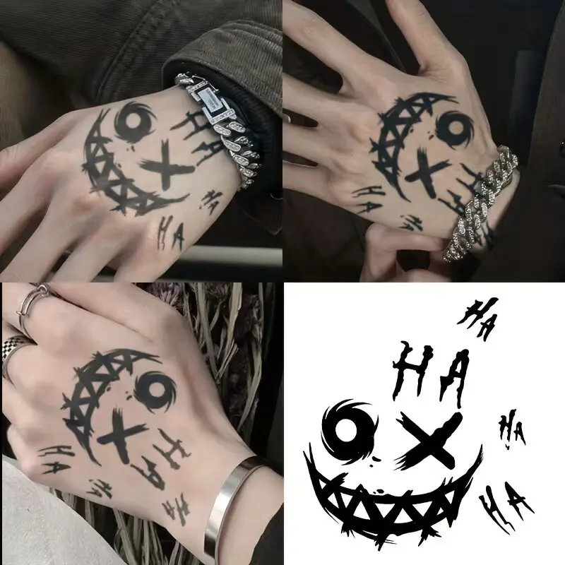 Punk Clown Temporary Tattoos, Graffiti Face Body Tattoo Stickers, Waterproof Street Art Design for Halloween Cosplay, Horror Costume Party Body Decoration