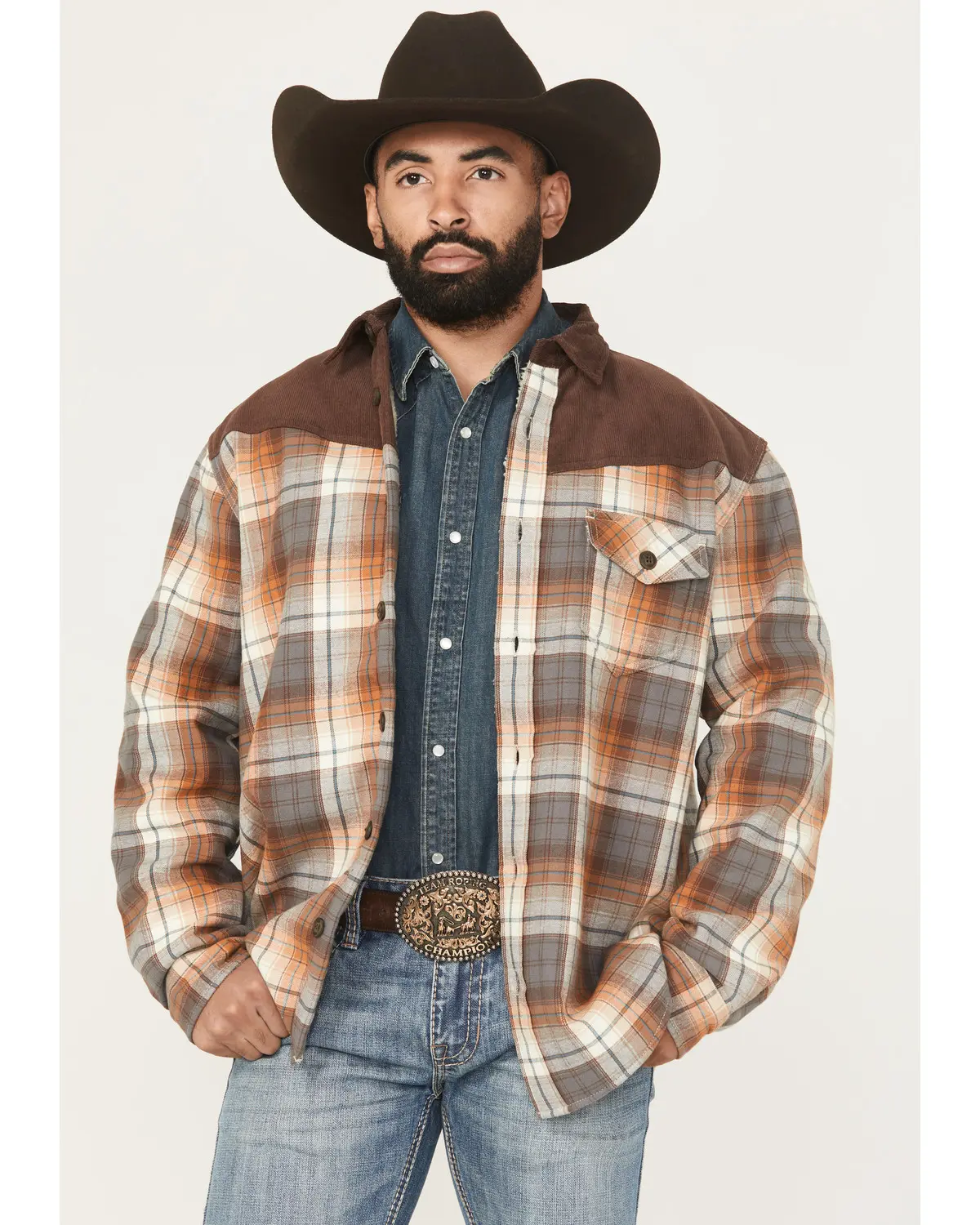 Cody James Men's Men'S Plaid Print Flannel Sherpa Lined Shirt Jacket - Cjfa25o4-Dkbn