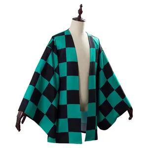 Anime Costume Tanjyrou/Tanjiro Kamado Greeen Kimono Coat For Adult Men Cosplay