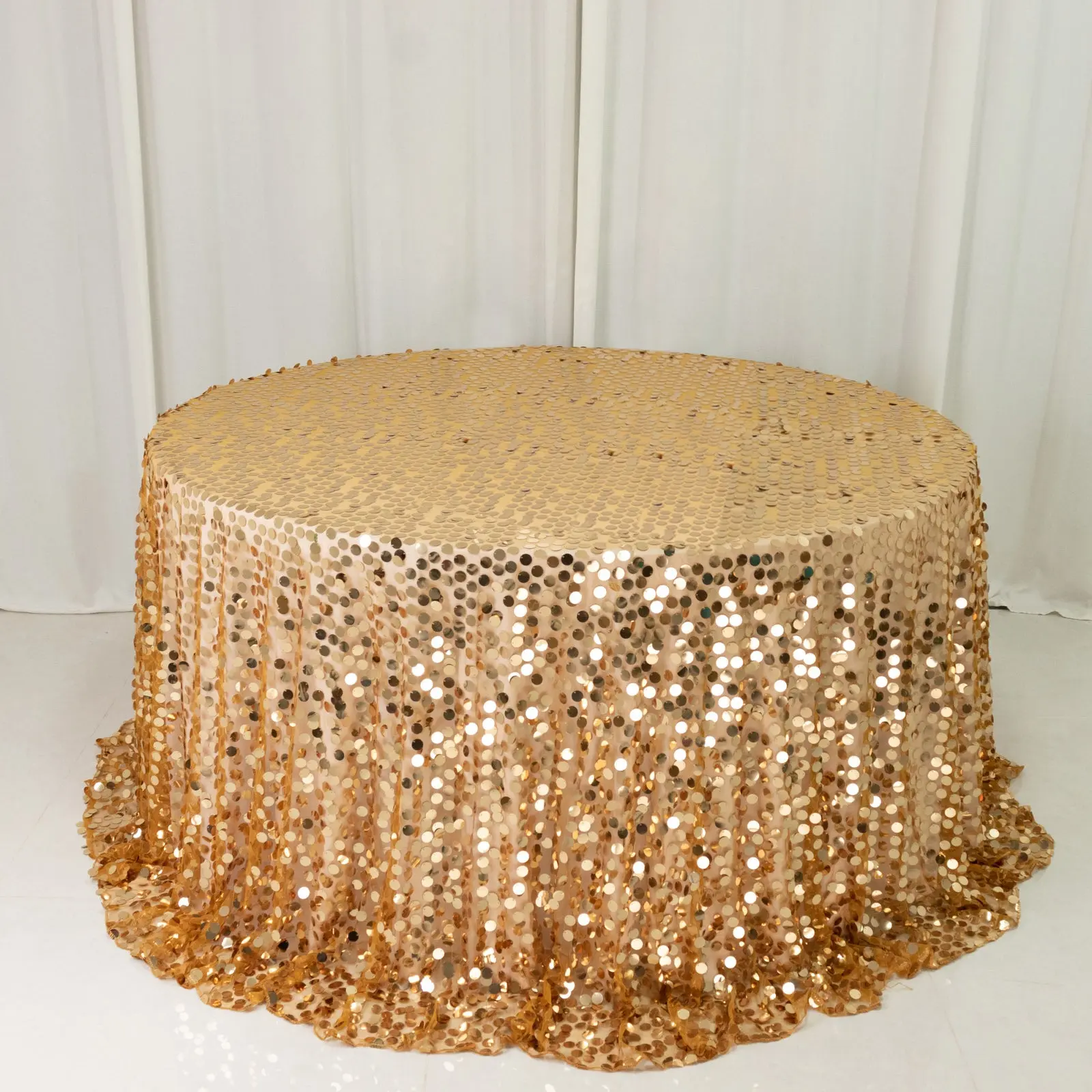 Gold Sequin Decorative Round Tablecloth, 132" Payette Table Cover, All Seasons Wedding & Party Decoration Supplies, Do Not Wash - Wipe with Damp Cloth