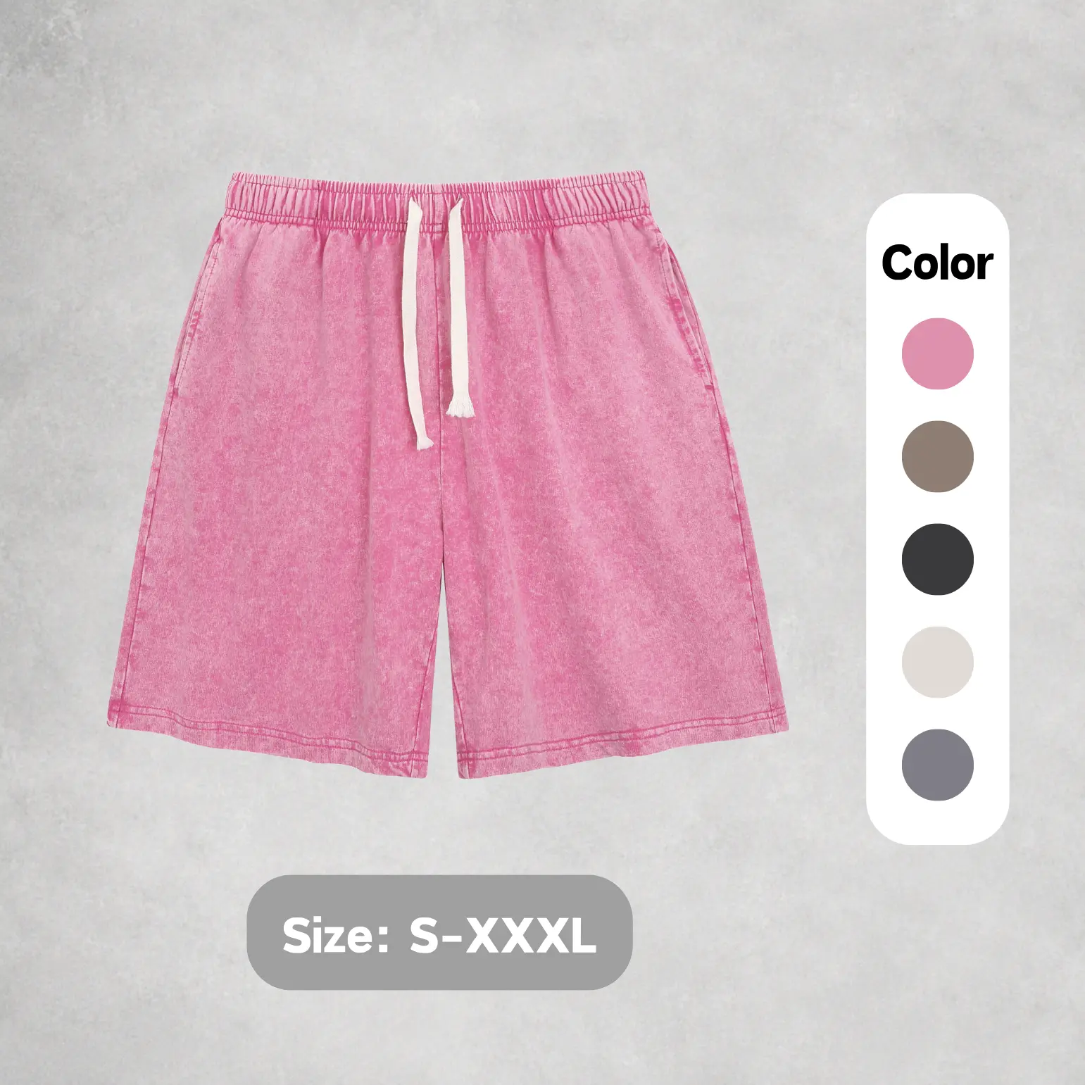 Women's Acid Wash Shorts, Casual Relaxed Fit Cotton Bottoms with Drawstring Waist and Pockets for Summer Vacation Style, Crop, Lady, Fitted, Elastic, Adjustable, Basic, Comfortable, Fabric, Simple, Minimalist