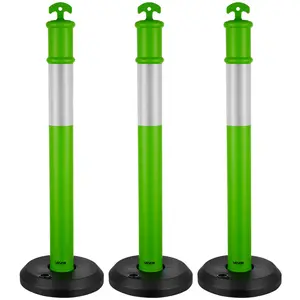【Spotlight Day】VEVOR 3 Pack Traffic Delineator Posts, 45 inches Traffic Safety Cones with Fillable Base and Reflective Strips, Heavy Duty Delineator Posts for Construction Site, Parking Lot, Crowd Control, Green