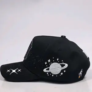 Gorra N Galaxy Black Baseball Cap with Saturn and Rocket Design for Casual Wear
