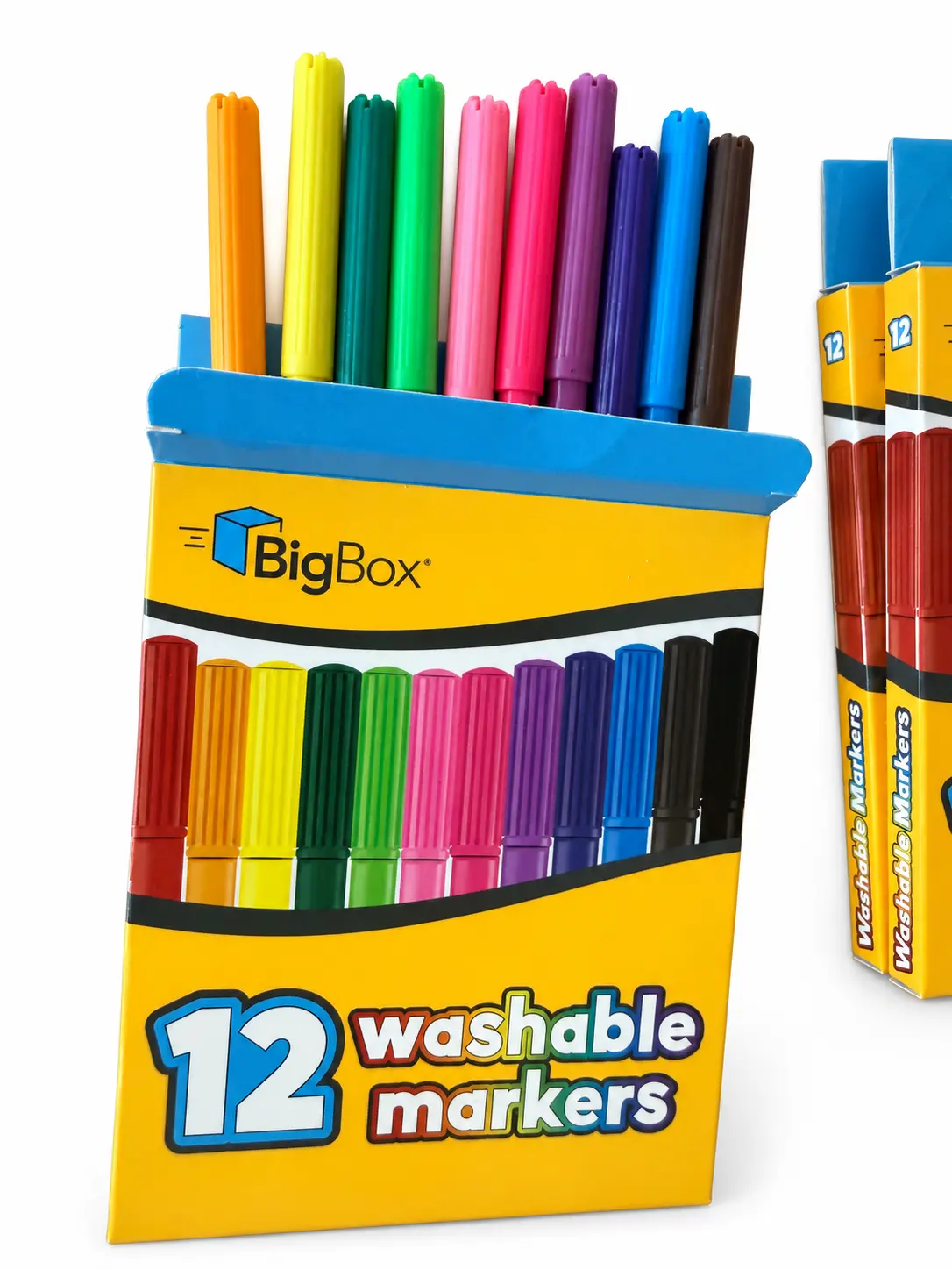 BigBox Washable Markers, 12 Count – Bold Colors, Broad Tip, Easy Wash Off for Kids & School