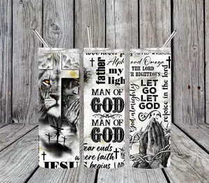 20 oz Man of Gad Stainless Steel Tumbler; Includes Plastic Straw and Lid