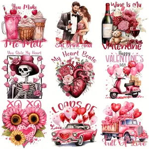 Valentine's Day Series DIY Heat Transfer Sticker, 9 Counts/set Romantic Theme Heat Transfer Sticker, DIY Decals for Clothing, T-shirts, Backpacks, Hats
