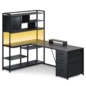 58 Inches L Shaped LED Gaming Desk Black