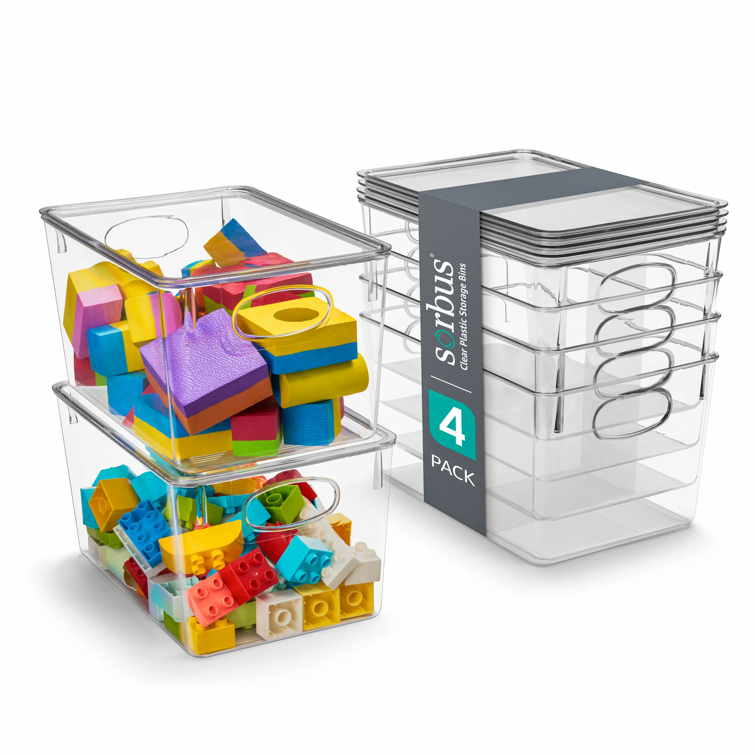 Sorbus 4-Pack Large Translucent Square Acrylic Storage Boxes with Lids - Stackable BPA-Free, Chlorine-Free All-Purpose Organizer Storage Solution for Home Supplies, Kitchen Pantry