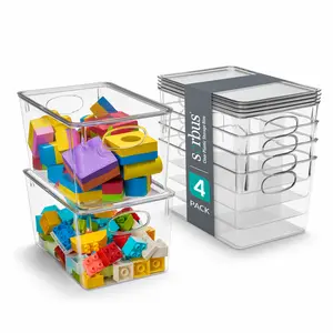 Sorbus Large Clear Plastic Storage Bins with Lids for Toys, Clothes, Medicine, Makeup, Art Supply (4 Pack) Boxes Container Drawer Kitchen