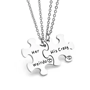Jewelry Stainless Steel Jigsaw Puzzle Couple Pendant Herweido Hiscray Necklace