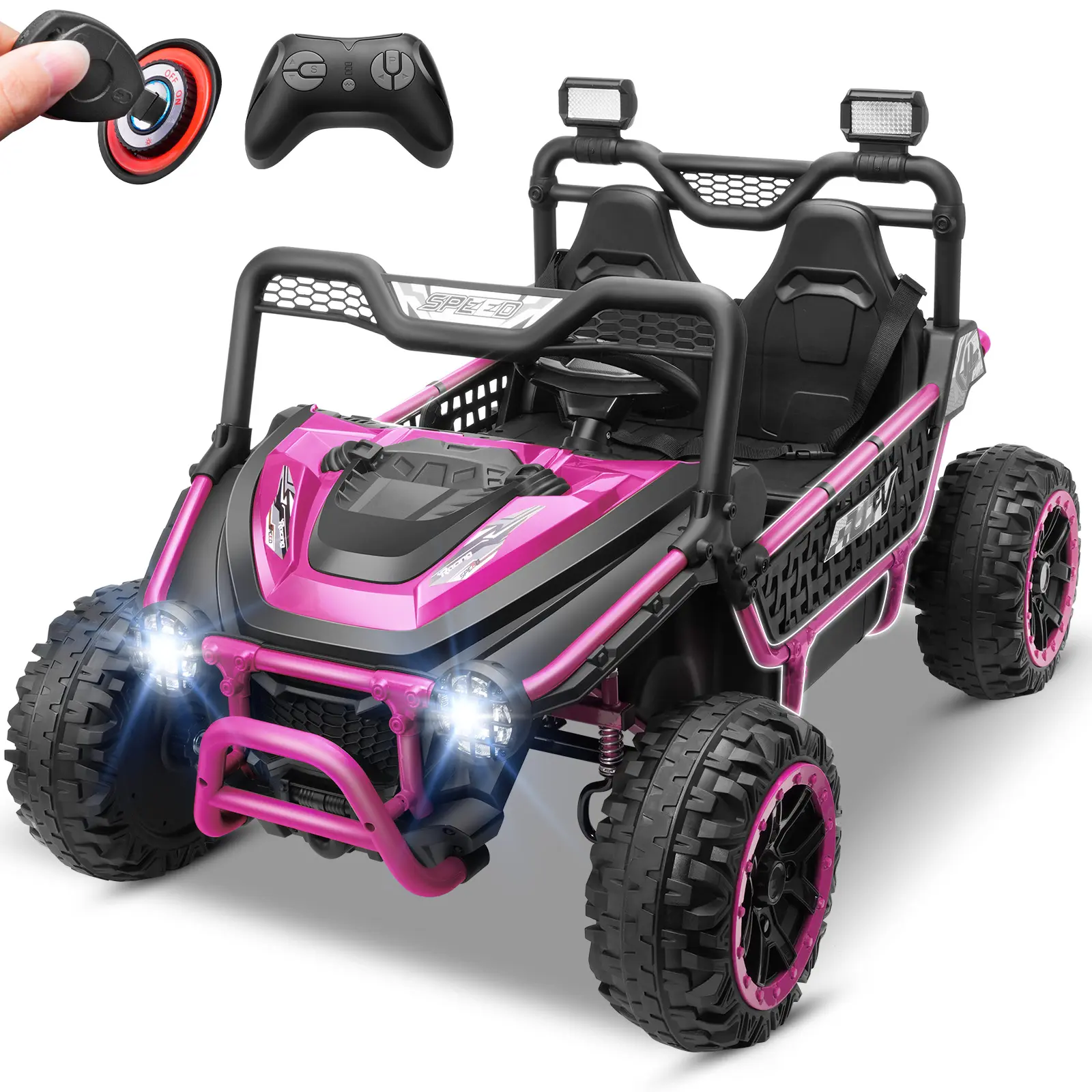 Hikole 24V Unisex 2-Seater UTV Ride-On Toy for Kids Age 3+, Parent Remote Control, All-Terrain Wheels, Iron Frame, Key Start, 22" Wide Seat, Outdoor Play, Off-Road, Pink, tiktokshopbacktoschool, glowup, SohoChic