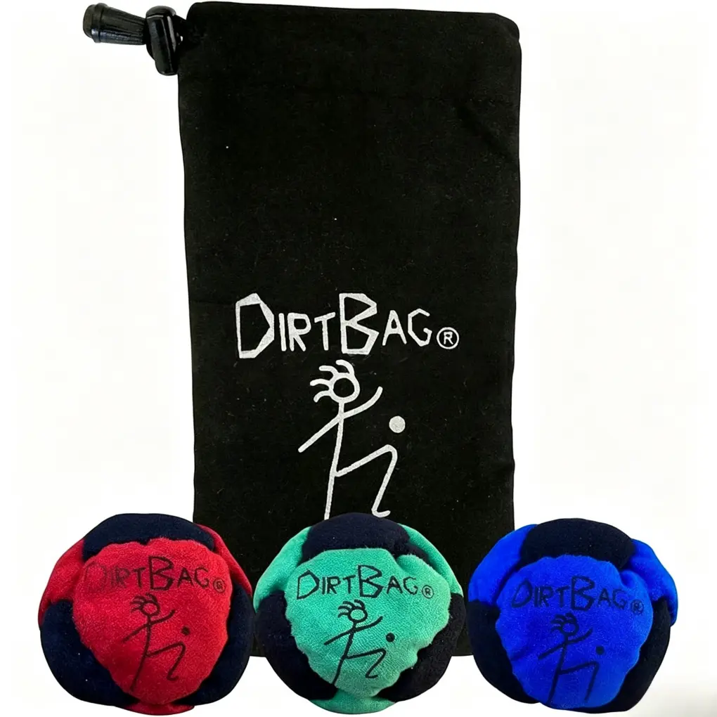 DIRTBAG All-Star Footbag 3-Pack Set for Practicing New Tricks - Durable Design, Bright Color Combos with 3 Different Feels, Includes in-the-Pouch