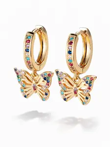 Elegant Colorful Zircon Butterfly Earrings, Dangle Hoop Earrings, Shining Earrings, Perfect Party Accessory for Women and Girls, Great Birthday and Anniversary Gift
