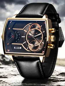 Men's Business Fashion Rectangle Dial Quartz Watch, Modern Fashionable Wristwatch, Fashion Watch for Party, Daily Clothing Decor, Trendy All-match & Exquisite Watch for Birthday Gift with Box