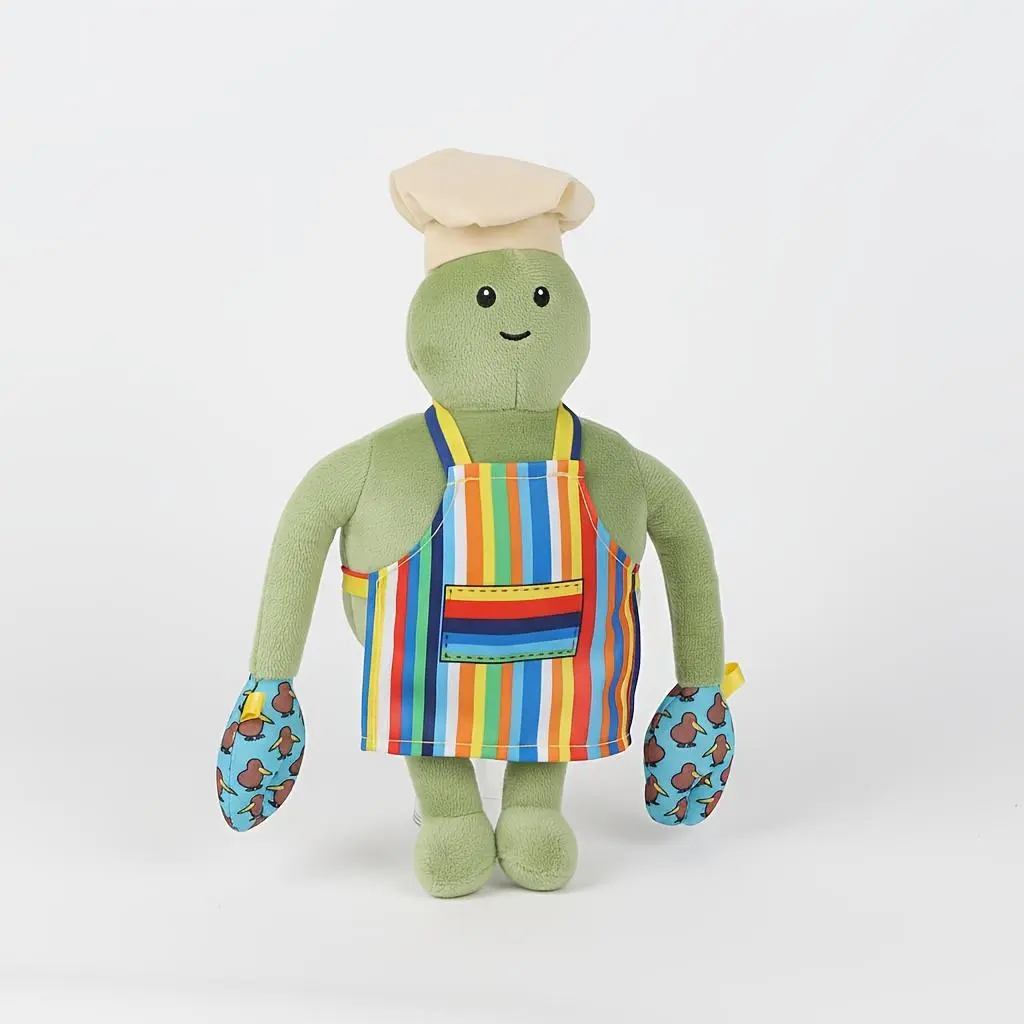 Animated Chef Plush Toy Cartoon Character with Fabric Apron & Hat Embroidered Face Kawaii Stuffed Animal for Kids