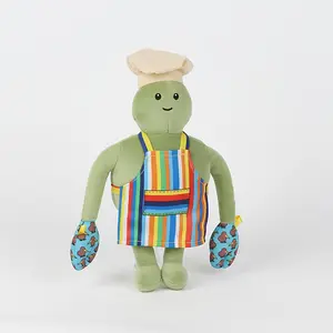 Animated Chef Plush Toy Cartoon Character with Fabric Apron & Hat Embroidered Face Kawaii Stuffed Animal for Kids