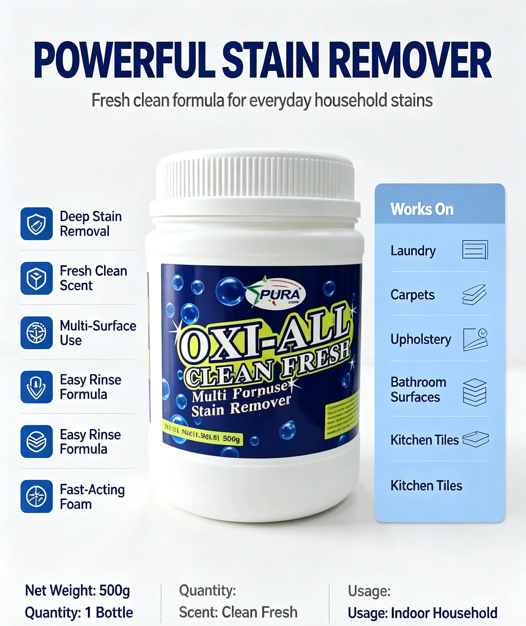 Pura Oxi All Multi-Purpose Stain Remover | Erase Tough Stains In Minutes