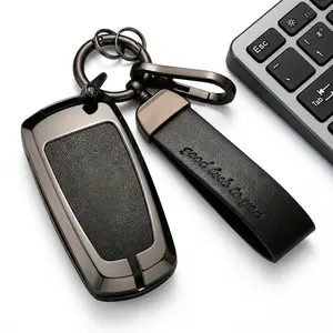 Ford Automobile Zinc Alloy Leather Remote Key Cover, Car key accessory, suitable for key cover accessories of various Ford series models such as Fusion, Explorer, Escape, F150, Expedition, Mustang, Edge