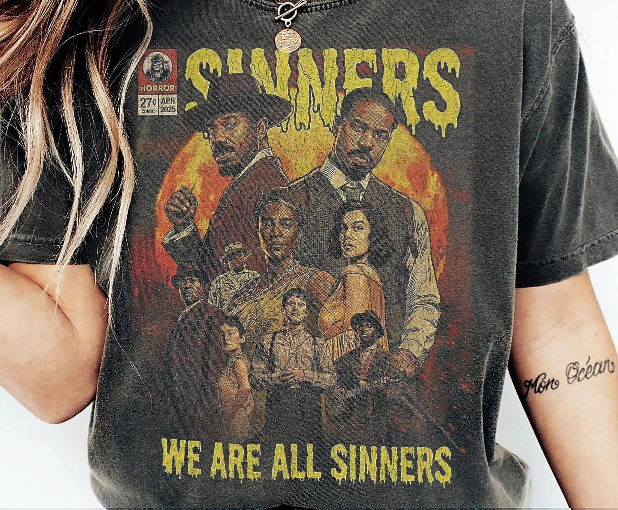 Sinners Movie Vintage Horror Tee, T-Shirt, Comic Style Halloween