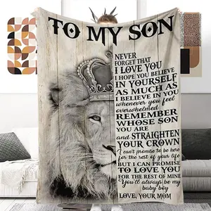 To My Son Pattern Flannel Blanket, 1 Count Lion & Slogan Soft Comfortable Throw, Textiles for Gift