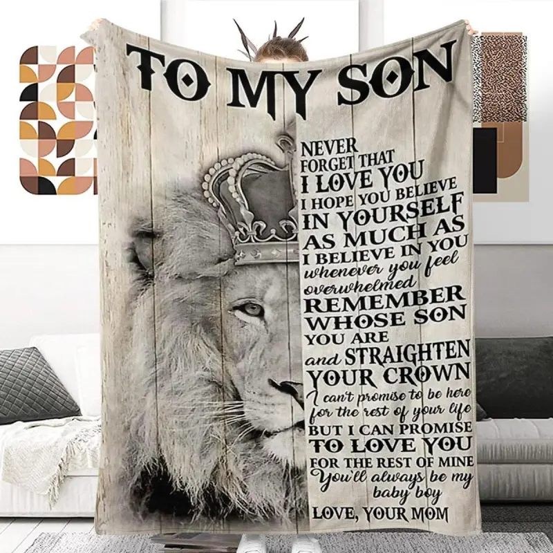 To My Son Lion-Pattern Flannel Stylish Fluffy Blanket - 1-Count Slogan-Design Throw Blanket for Gifting, Home Room Decor & Cozy Setup (Textiles & Bedding Linen)