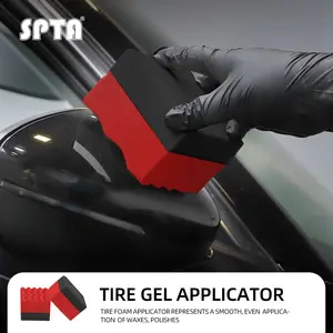 SPTA  Black&Red Tire Gel Applicator Dressing Pad ,Car Detailing Foam Sponge Tire Cleaner Sponge Tire Dressing Applicator Contoured Tire Shine and Dressing Sponge for Your Car's Wheels